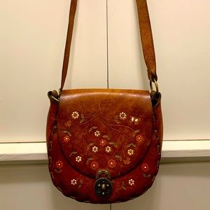 Vintage Tooled Leather Shoulder Bag